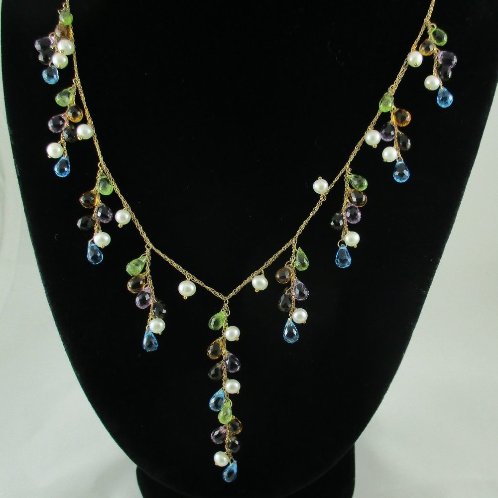 10K Yellow Gold Pearl and Bead Necklace